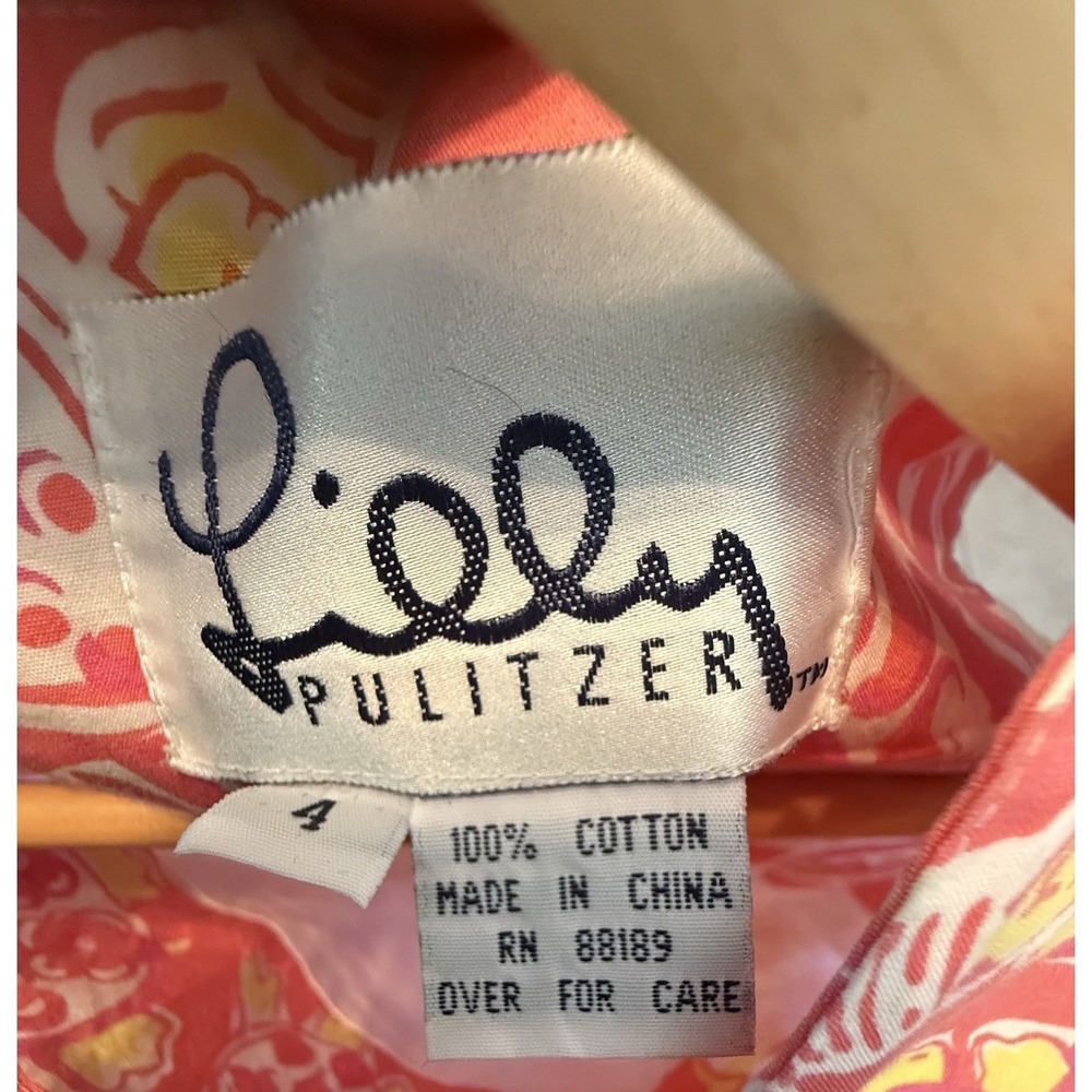 Lilly Pulitzer Shift Dress Womens 4 Pink Yellow Sea Turtle Shell Print Cotton